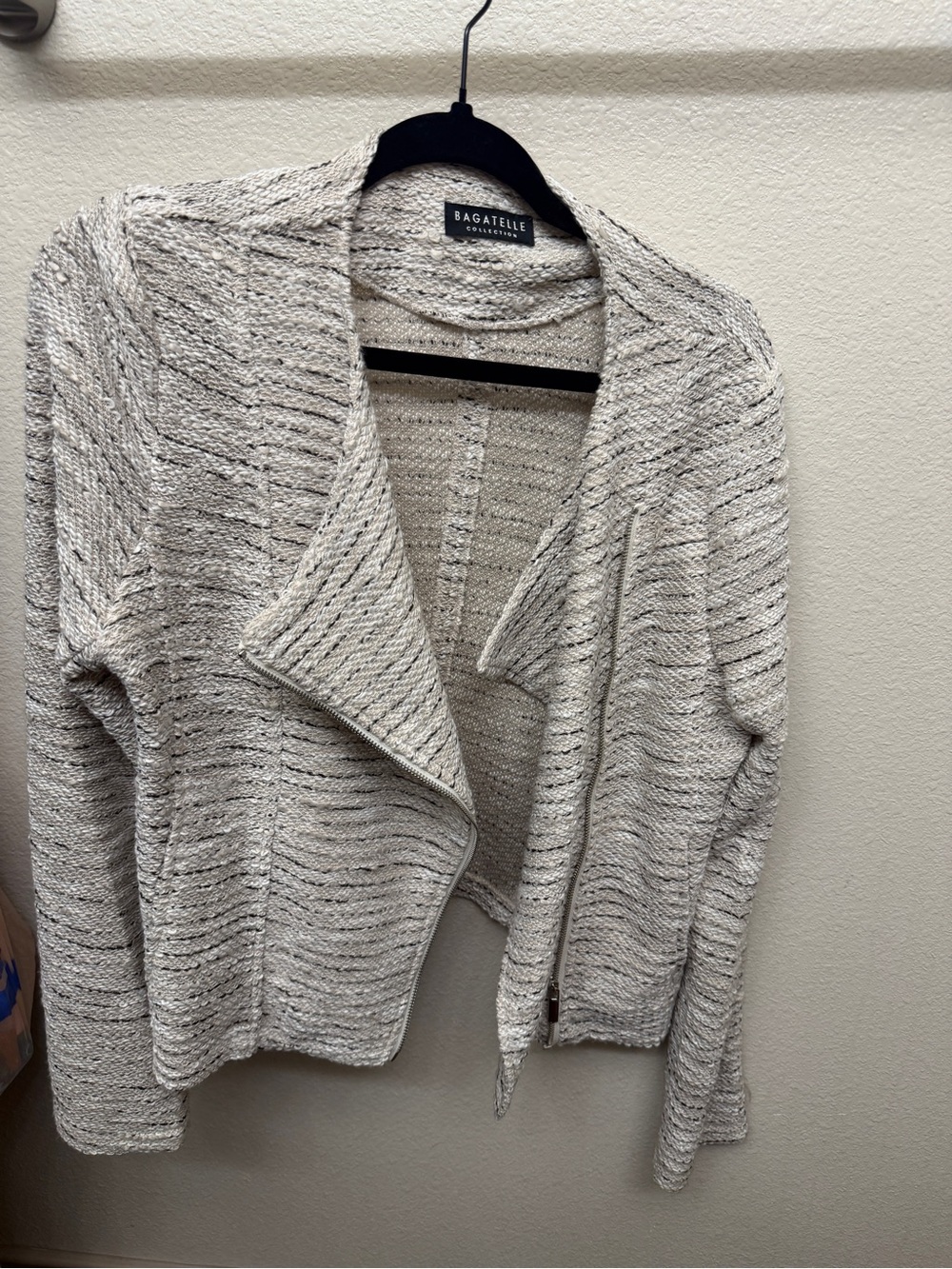 bagatelle Cream Textured Open-Front Cardigan